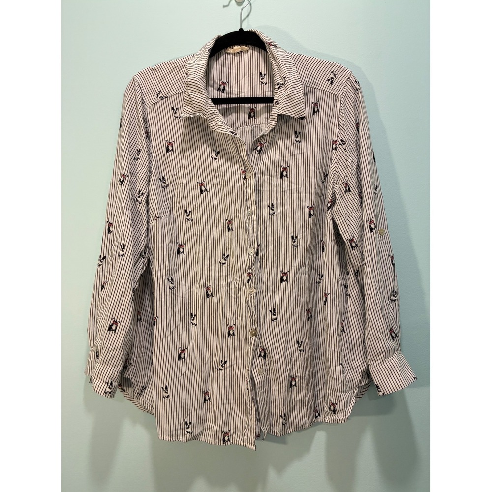 Jane and Delancey French Bulldog Stripe Button Down Shirt 1X Blue White Red